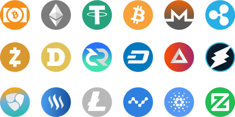 Grid of popular cryptocurrency coins including BTC, ETH, USDT, Litecoin, and AVAX - The best Australian crypto exchange for trading
