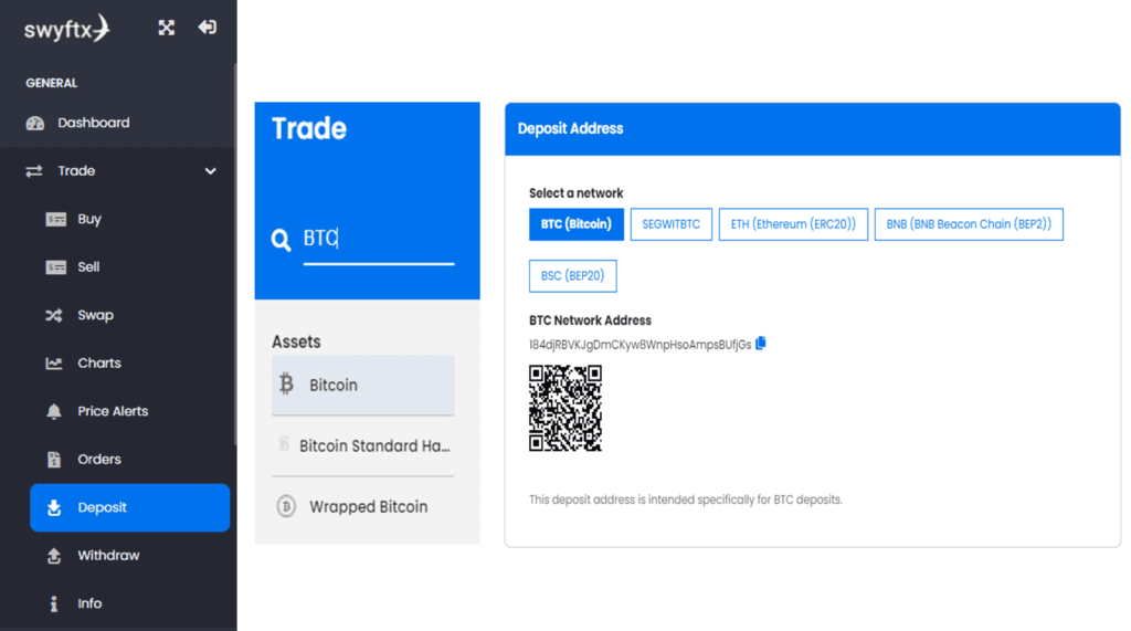An image of the Swyftx deposit account interface reinforces why this platform is the best Australian crypto exchange for trading