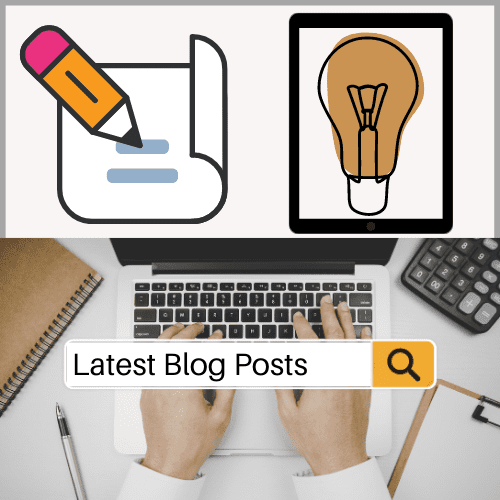 Glowing light bulb over a laptop with 'latest blog posts' text in search bar.