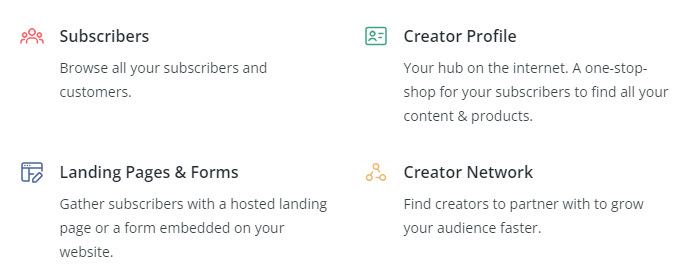 ConvertKit dashboard menu highlighting the Creator Network button and its description.