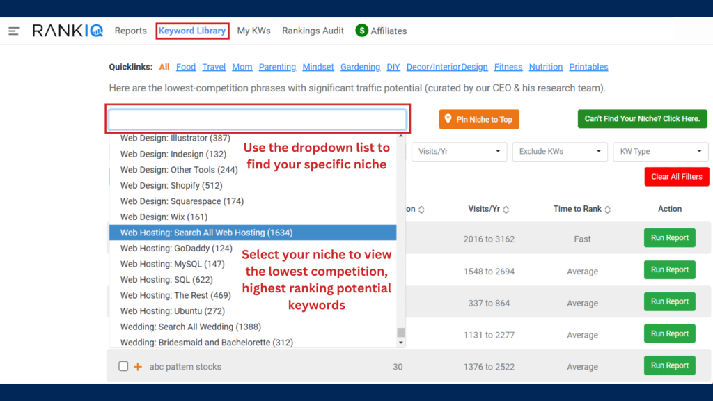 RankIQ Keyword Research Tool Interface