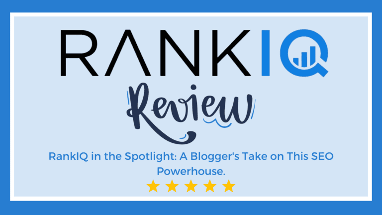 Featured image titled 'RankIQ Review, RankIQ in the Spotlight: A Blogger's Take on This SEO Powerhouse' with a 5-star rating below.