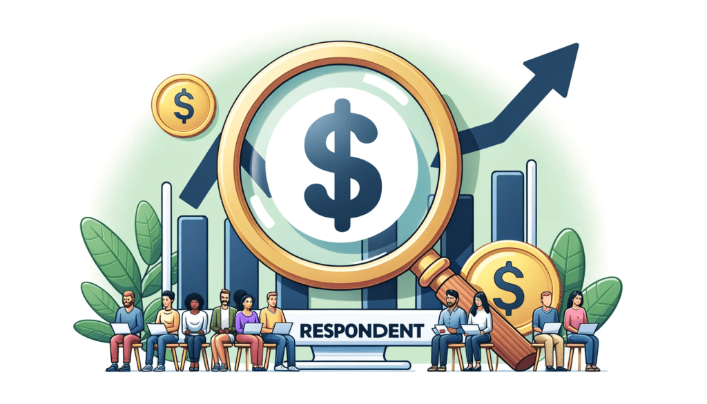 Illustration of people with laptops next to a magnifying glass focusing on a dollar symbol, representing financial analysis.