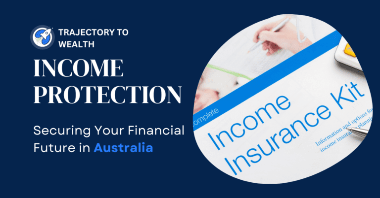 Visual representation of income protection planning, featuring the headline 'Income Protection', a globe with a trajectory line symbolizing growth, and a detailed close-up of someone filling out an 'Income Insurance Kit'.